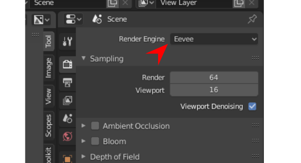 Choosing Eevee as Render Engine in Blender